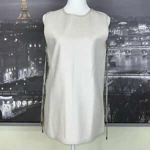 SALVATORE FERRAGAMO LEATHER/LACE TOP IN LIGHT BEIGE